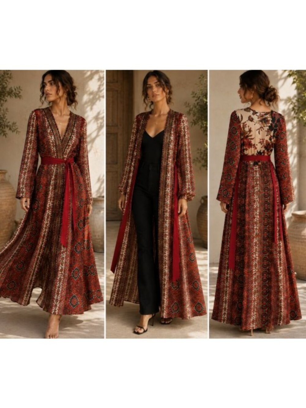 Aratta Silent Journey Dress Burnout Velvet Metallic Boho Duster Kimono Fairy XL